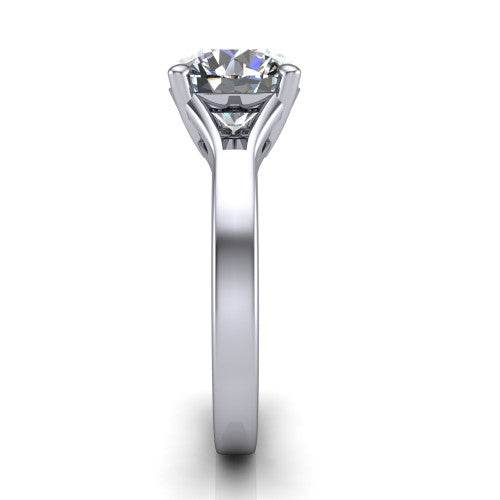Savannah round classic solitaire engagement ring in 14K White Gold with polished split shank, side profile showing the polished split shank