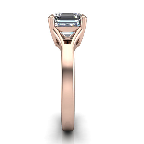 Savannah asscher classic solitaire engagement ring in 18K Rose Gold with polished split shank, side profile showing the polished split shank