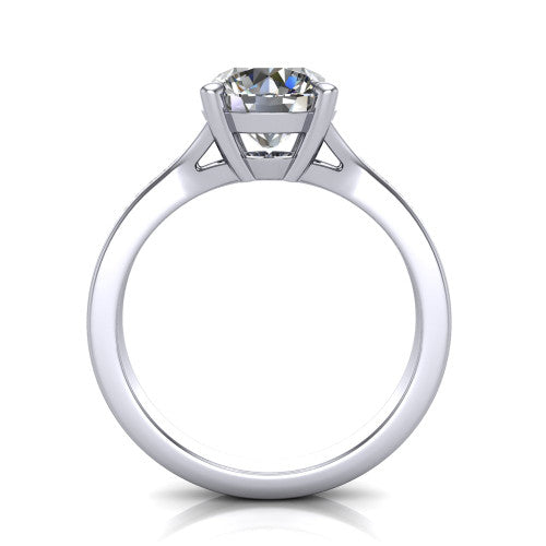 Savannah round classic solitaire engagement ring in 18K White Gold with polished split shank, through-finger front profile showing the open cathedral gallery