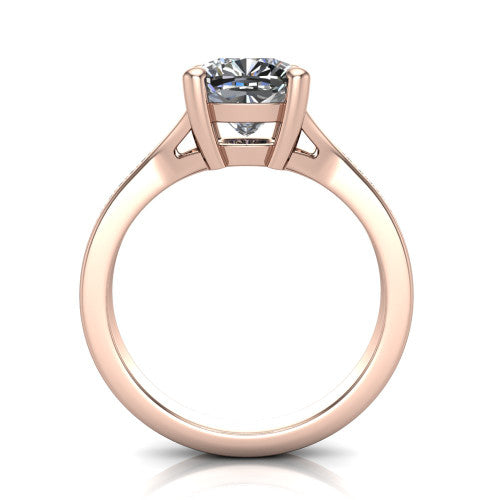 Savannah cushion classic solitaire engagement ring in 18K Rose Gold with polished split shank, through-finger front profile showing the open cathedral gallery
