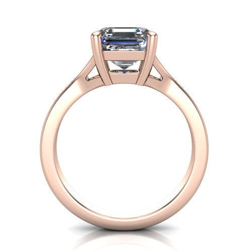 Savannah asscher classic solitaire engagement ring in 18K Rose Gold with polished split shank, through-finger front profile showing the open cathedral gallery