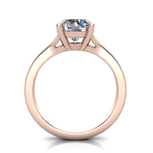 Savannah round classic solitaire engagement ring in 18K Rose Gold with polished split shank, through-finger front profile showing the open cathedral gallery