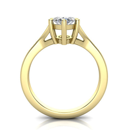 Savannah marquise classic solitaire engagement ring in 18K Yellow Gold with polished split shank, through-finger front profile showing the open cathedral gallery
