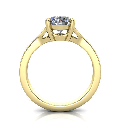 Savannah oval classic solitaire engagement ring in 14K Yellow Gold with polished split shank, through-finger front profile showing the open cathedral gallery