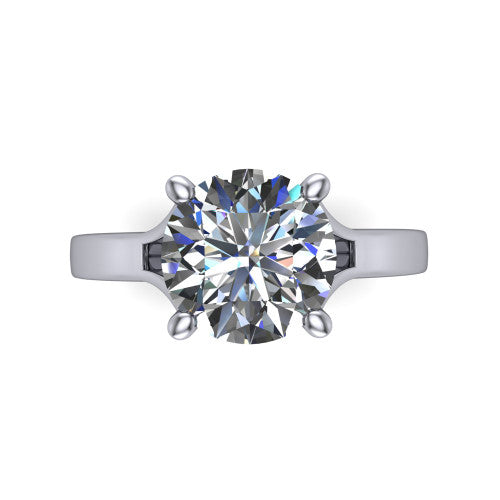 Savannah round classic solitaire engagement ring in Platinum with polished split shank, top-down view of the center stone and split shank