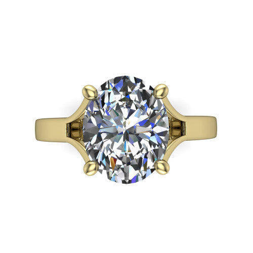 Savannah oval classic solitaire engagement ring in 14K Yellow Gold with polished split shank, top-down view of the center stone and split shank