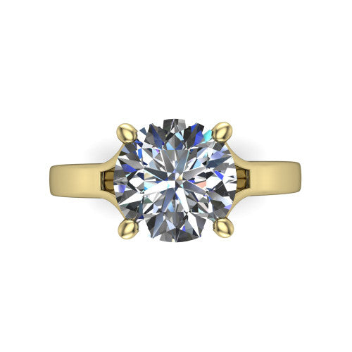 Savannah round classic solitaire engagement ring in 14K Yellow Gold with polished split shank, top-down view of the center stone and split shank