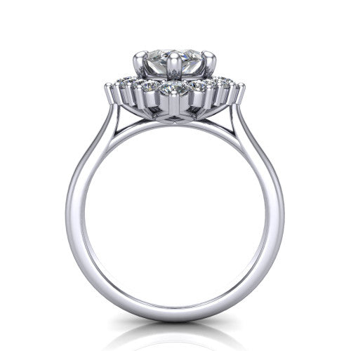 Hailey marquise halo engagement ring in 14K White Gold with vintage starburst cluster halo, through-finger front profile