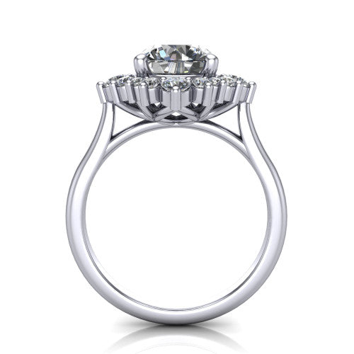 Hailey round halo engagement ring in 14K White Gold with vintage starburst cluster halo, through-finger front profile