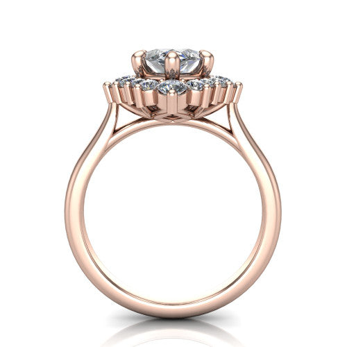 Hailey marquise halo engagement ring in 14K Rose Gold with vintage starburst cluster halo, through-finger front profile