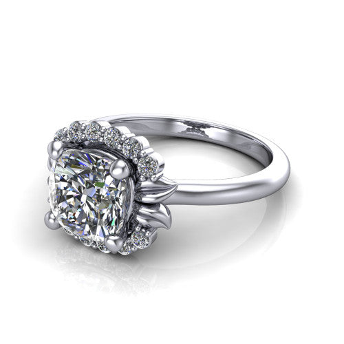 Ayla Cushion Shape Halo Engagement Ring in Platinum