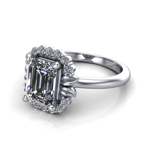 Ayla Emerald Shape Halo Engagement Ring in Platinum