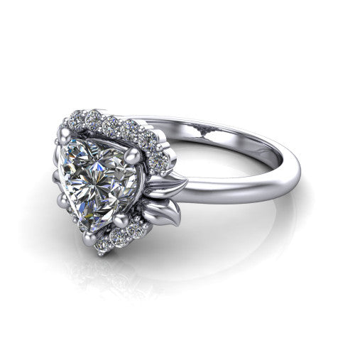 Ayla Heart Shape Halo Engagement Ring in 18K White Gold