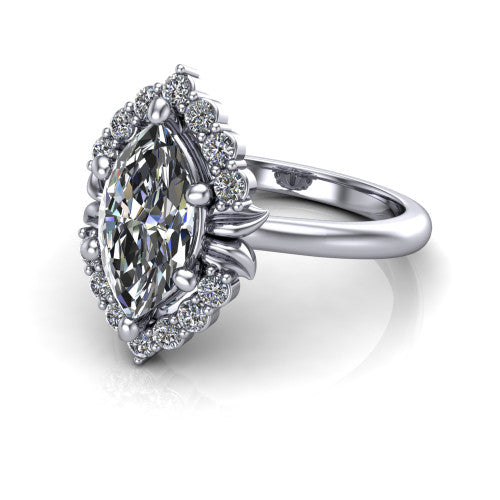 Ayla Marquise Shape Halo Engagement Ring in 14K White Gold