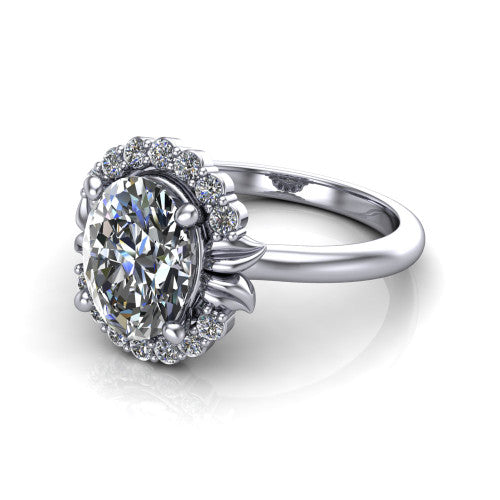 Ayla Oval Shape Halo Engagement Ring in 18K White Gold