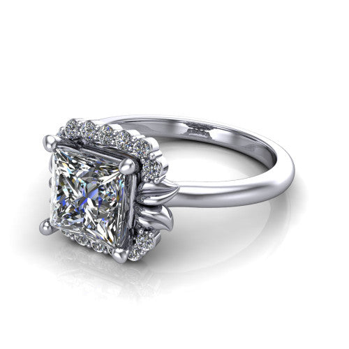 Ayla Princess Shape Halo Engagement Ring in 14K White Gold