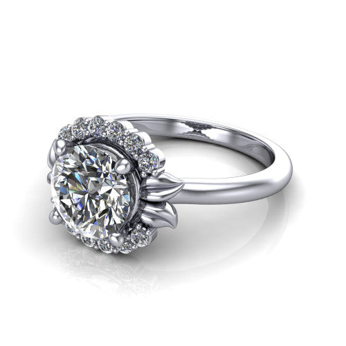 Ayla Round Shape Halo Engagement Ring in 14K White Gold