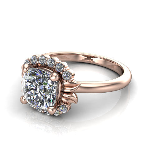 Ayla Cushion Shape Halo Engagement Ring in 14K Rose Gold