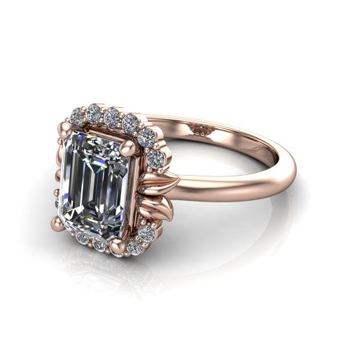 Ayla Emerald Shape Halo Engagement Ring in 18K Rose Gold