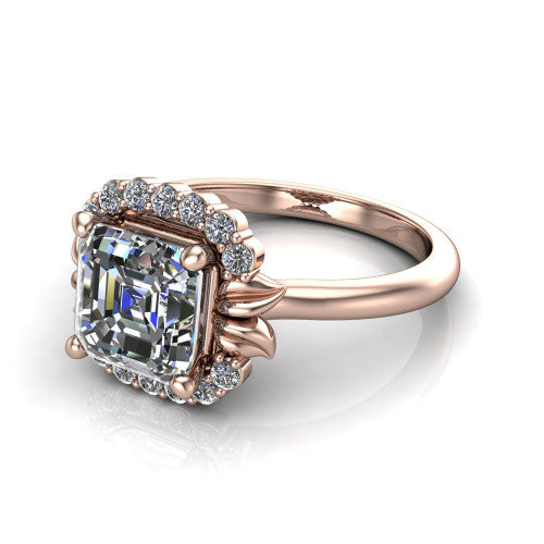 Ayla Square Emerald Shape Halo Engagement Ring in 14K Rose Gold