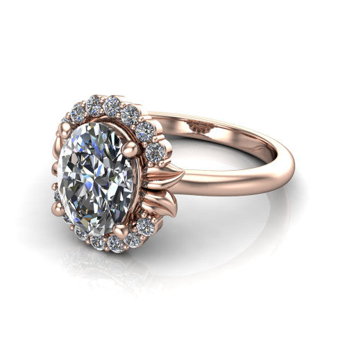 Ayla Oval Shape Halo Engagement Ring in 18K Rose Gold