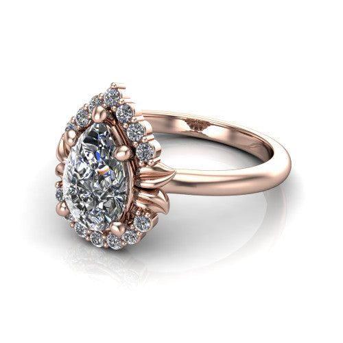 Ayla Pear Shape Halo Engagement Ring in 14K Rose Gold
