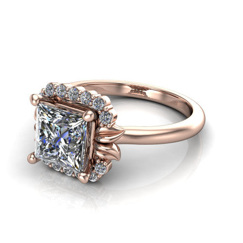 Ayla Princess Shape Halo Engagement Ring in 14K Rose Gold
