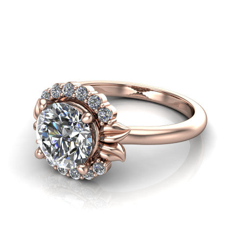 Ayla Round Shape Halo Engagement Ring in 18K Rose Gold