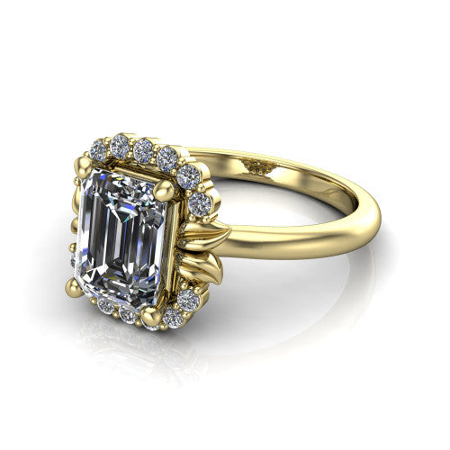 Ayla Emerald Shape Halo Engagement Ring in 18K Yellow Gold
