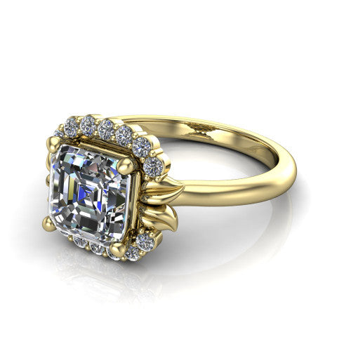 Ayla Square Emerald Shape Halo Engagement Ring in 14K Yellow Gold