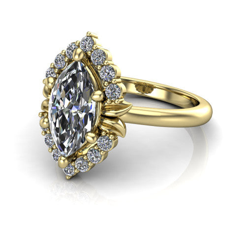 Ayla Marquise Shape Halo Engagement Ring in 18K Yellow Gold
