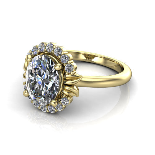 Ayla Oval Shape Halo Engagement Ring in 14K Yellow Gold