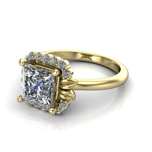 Ayla Princess Shape Halo Engagement Ring in 14K Yellow Gold