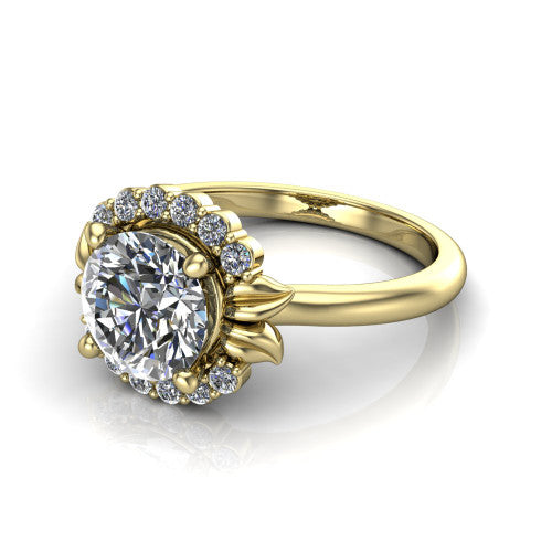 Ayla Round Shape Halo Engagement Ring in 14K Yellow Gold