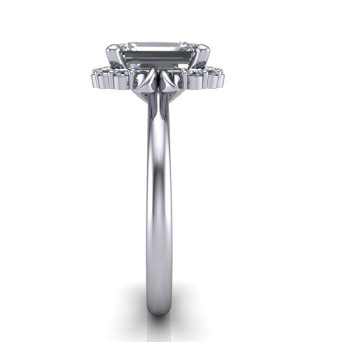 Ayla Emerald Shape Halo Engagement Ring in Platinum