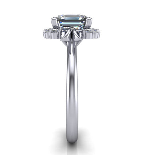 Ayla Square Emerald Shape Halo Engagement Ring in 14K White Gold
