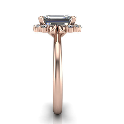 Ayla Emerald Shape Halo Engagement Ring in 18K Rose Gold