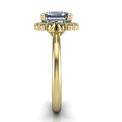 Ayla Square Emerald Shape Halo Engagement Ring in 14K Yellow Gold