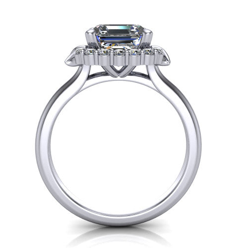 Ayla Square Emerald Shape Halo Engagement Ring in 18K White Gold