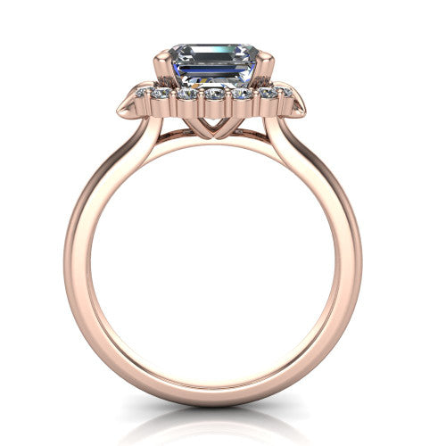 Ayla Square Emerald Shape Halo Engagement Ring in 18K Rose Gold