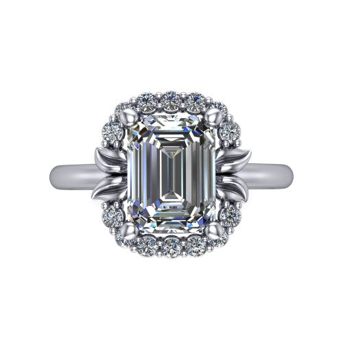 Ayla Emerald Shape Halo Engagement Ring in Platinum