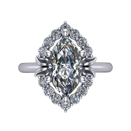 Ayla Marquise Shape Halo Engagement Ring in 14K White Gold