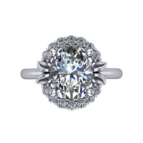 Ayla Oval Shape Halo Engagement Ring in 18K White Gold