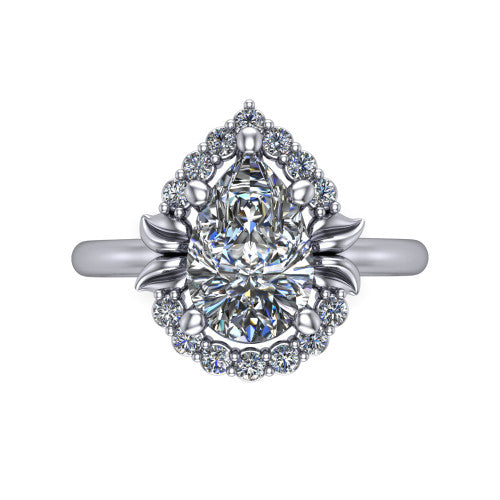 Ayla Pear Shape Halo Engagement Ring in 14K White Gold