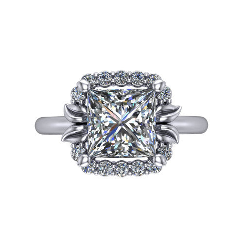 Ayla Princess Shape Halo Engagement Ring in 14K White Gold