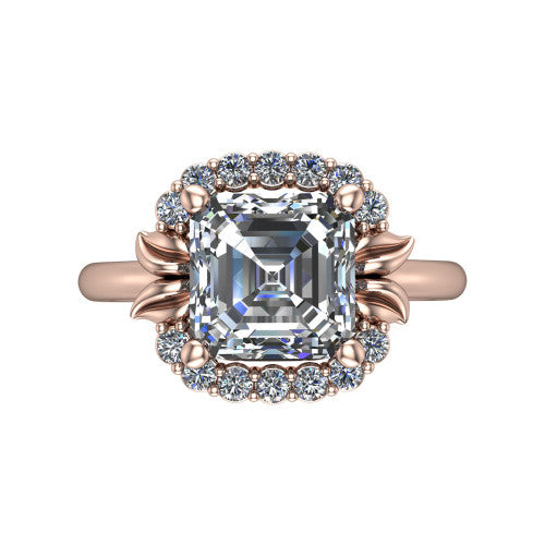 Ayla Square Emerald Shape Halo Engagement Ring in 14K Rose Gold