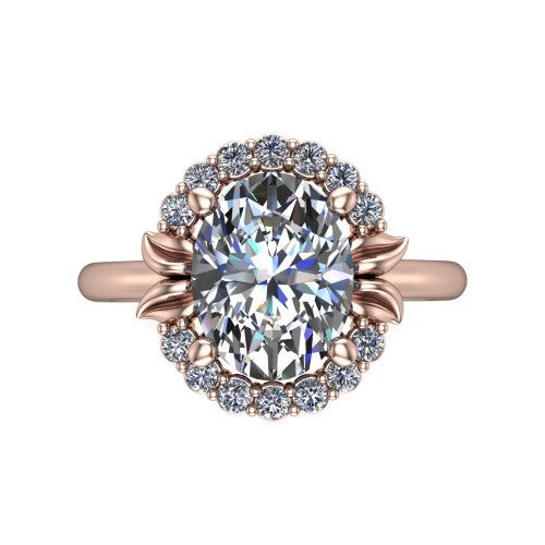 Ayla Oval Shape Halo Engagement Ring in 14K Rose Gold