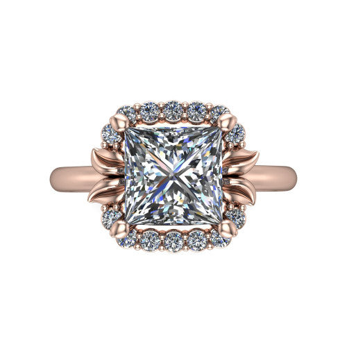 Ayla Princess Shape Halo Engagement Ring in 14K Rose Gold