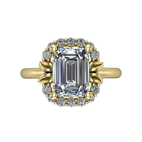 Ayla Emerald Shape Halo Engagement Ring in 18K Yellow Gold