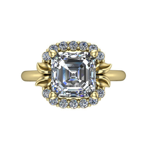 Ayla Square Emerald Shape Halo Engagement Ring in 14K Yellow Gold